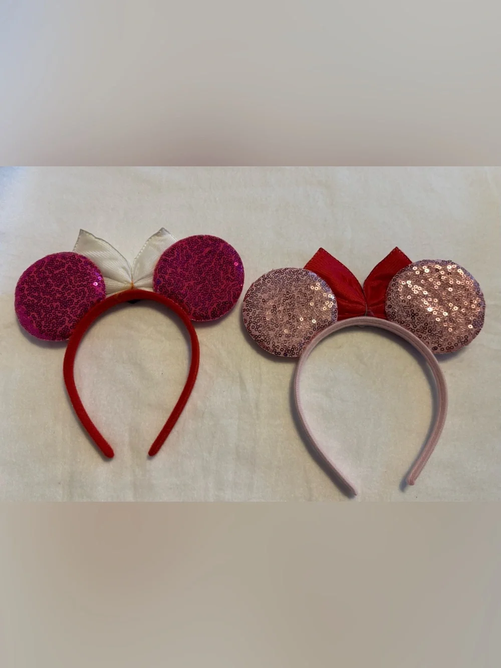 Minnie Mouse Ears Headbands | Pink & Red Sequin | Set of 2
